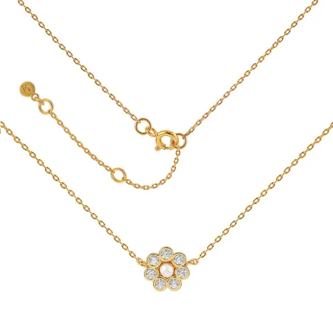 Hultquist Aya blomma halsband i förgyllt silver vit zirkon