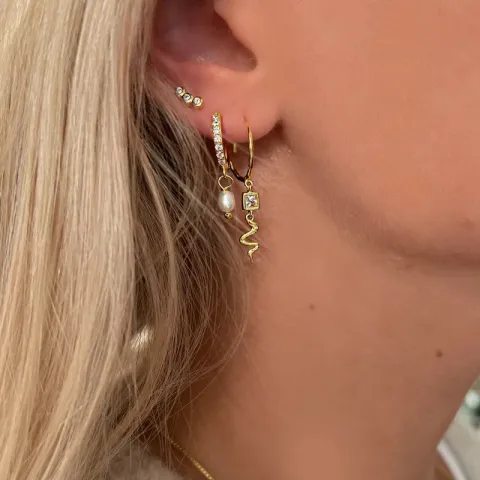 14 mm Nava Elsa pärla creol i förgyllt silver vit zirkon