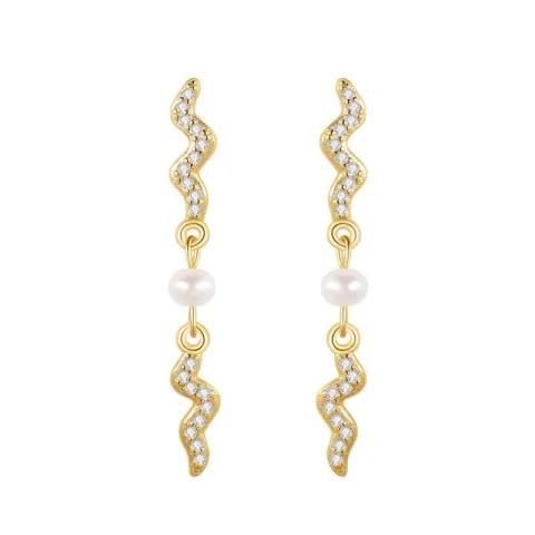 Nava Rhea  långa pärla örhängen i förgyllt silver vit zirkon