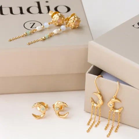 Studio Z Urchin Elegance örhängestift i förgyllt silver vit zirkon