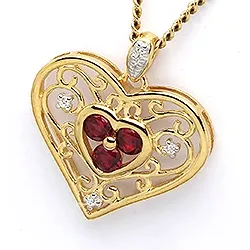 Hjärta granat hängen i 9 karat guld