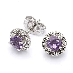 Runda örhängen i 9 karat vitguld med ametister och zirkoner
