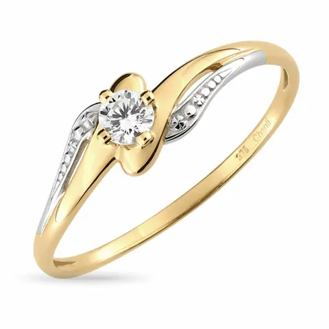 zirkon ring i 9 karat guld med 9 karat vitguld - Gold Collection