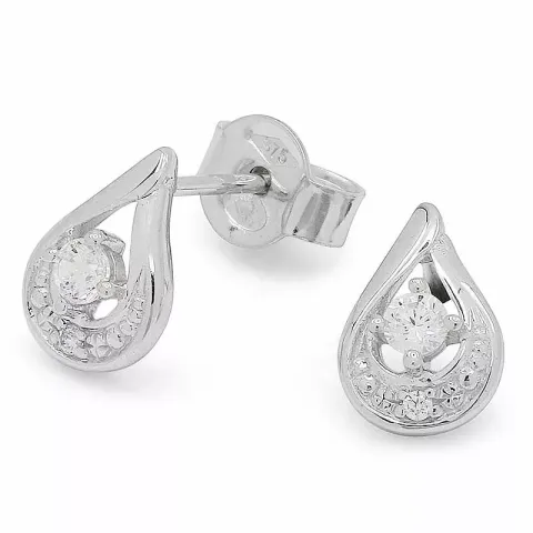 Små droppe örhängestift i 9 karat vitguld med zirkon