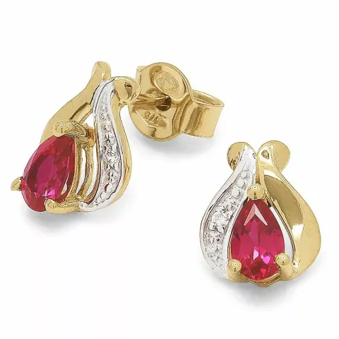 äkta  guldörhängen i 9 karat guld med rhodium med zirkoner och syntetiska rubiner