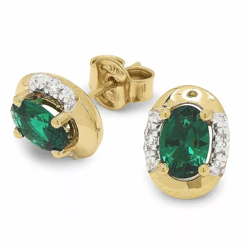 ovala gröna guldörhängen i 9 karat guld med rhodium med