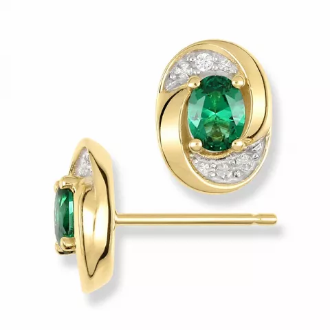 ovala gröna örhängen i 9 karat guld med rhodium med 