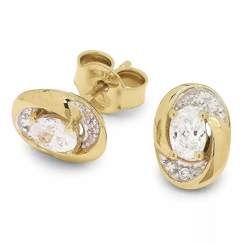 ovala vita zirkon örhängen i 9 karat guld med rhodium med