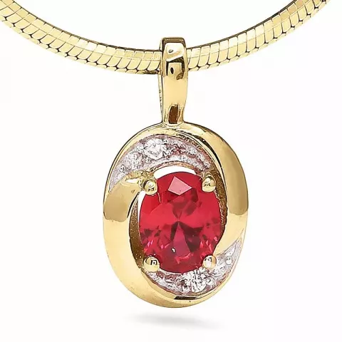 Elegant ovalt röd hängen i 9 karat guld med rhodium