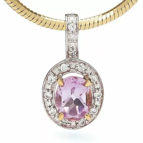 ovalt lila ametist hängen i 9 karat guld med rhodium