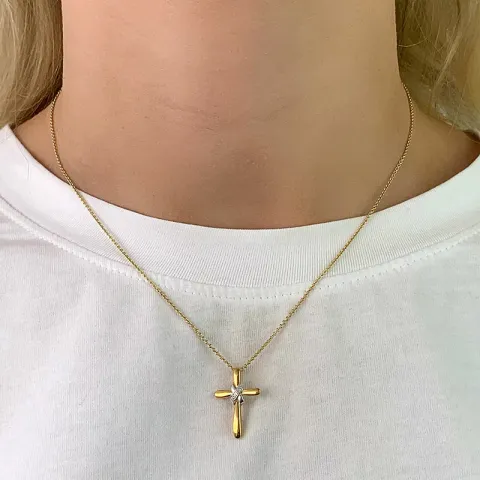 kors hängen i 9 karat guld med rhodium