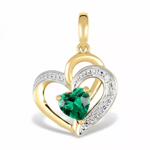 hjärta grön hängen i 9 karat guld med rhodium