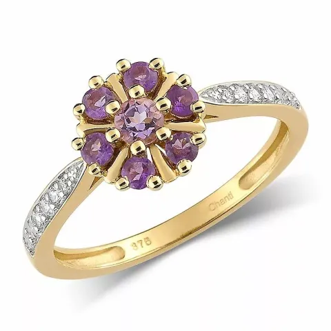 Elegant blommor ametist ring i 9 karat guld med rhodium