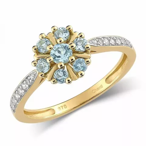 blommor blå topas ring i 9 karat guld med rhodium