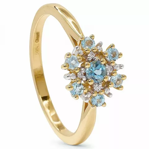 Blank blommor blå topas ring i 9 karat guld med rhodium