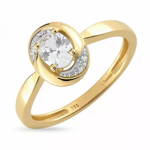 oval vit zirkon ring i 9 karat guld med rhodium