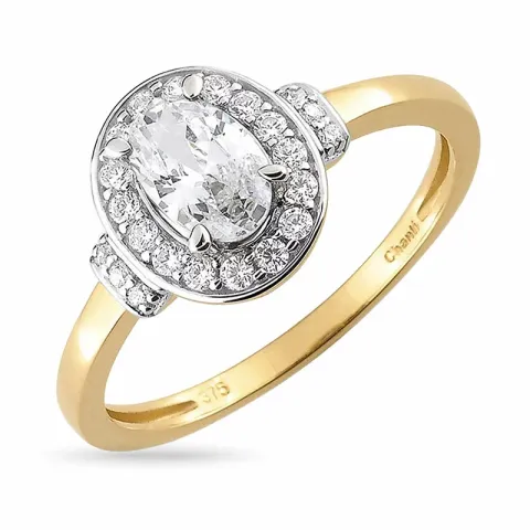 oval vit zirkon ring i 9 karat guld med rhodium