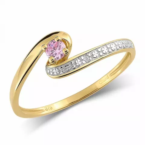 rosa zirkon ring i 9 karat guld med rhodium