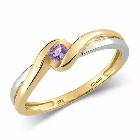 lila ametist ring i 9 karat guld med rhodium