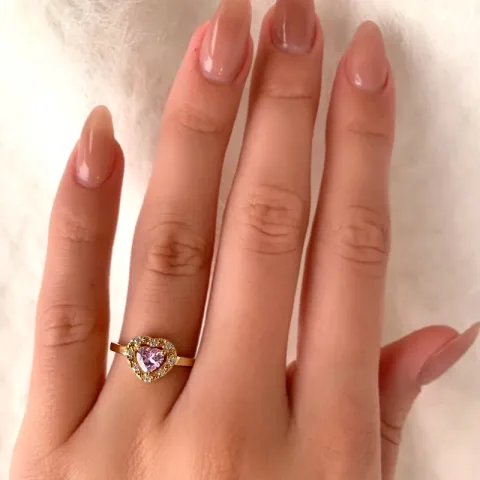 Elegant hjärta rosa zirkon ring i 9 karat guld