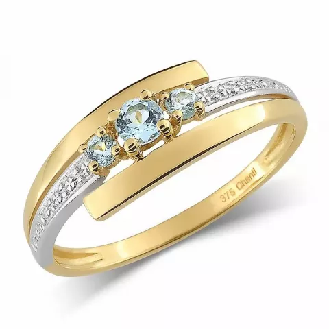 Blank blå ring i 9 karat guld med rhodium