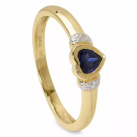 Blank hjärta blå ring i 9 karat guld med rhodium