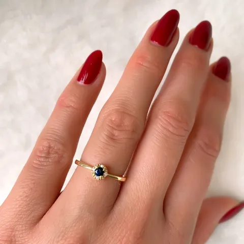 rund safir diamantring i 14  karat guld 0,02 ct 0,163 ct