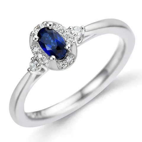 blå safir diamantring i 14  karat vitguld 0,08 ct 0,35 ct