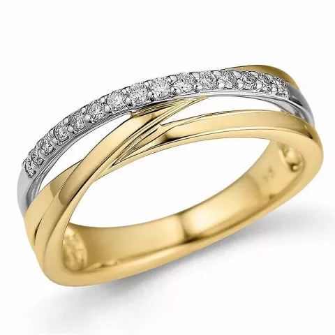abstrakt diamant ring i 14  karat guld- och vitguld 0,16 ct