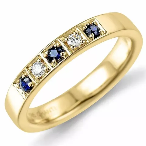 blå safir diamantring i 14  karat guld 0,06 ct 0,13 ct