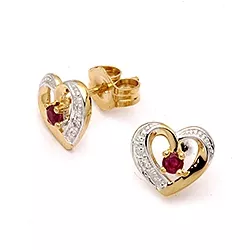 hjärta örhängen i 9 karat guld med rhodium med zirkon och rubin