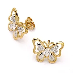 stora fjärilar örhängen i 9 karat guld med rhodium med zirkon