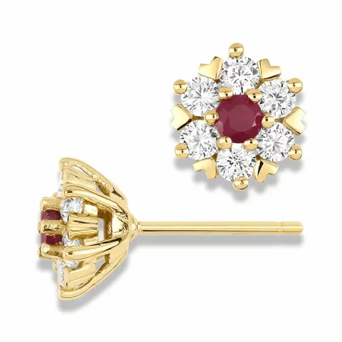 Runda örhängen i 9 karat guld med rubiner och zirkoner