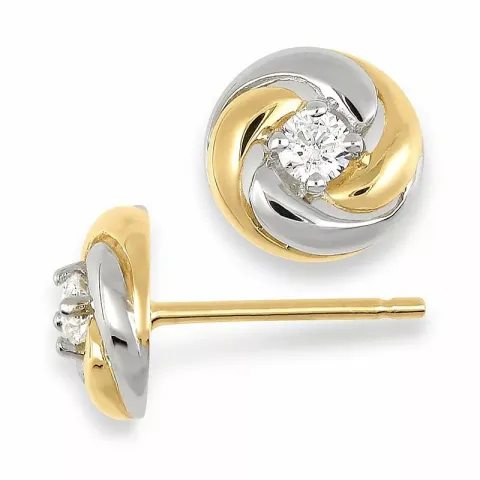 Runda örhängen i 9 karat guld och vitguld med zirkoner
