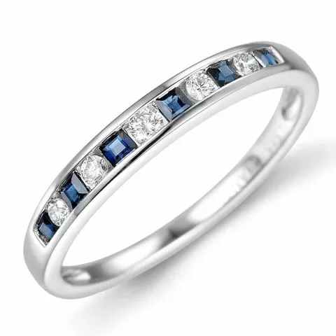 blå safir diamantring i 14  karat vitguld 0,11 ct 0,26 ct