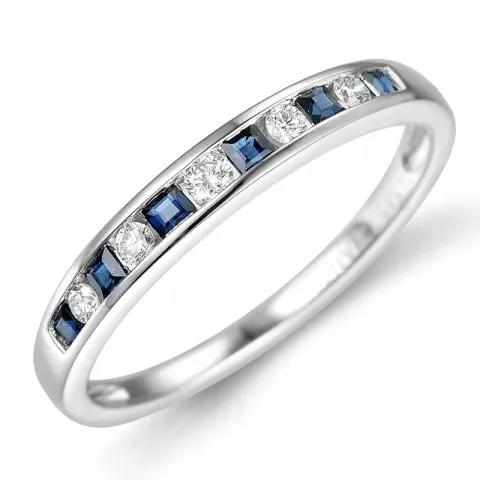 blå safir diamantring i 14 karat vitguld 0,11 ct 0,26 ct