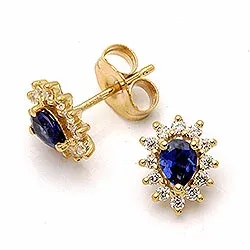 Rosettörhängestift i 9 karat guld med syntetiska safirer och zirkoner