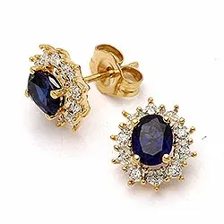 Ovala örhängen i 9 karat guld med syntetiska safirer och zirkoner