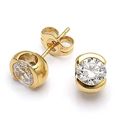 Runda örhängen i 9 karat guld med zirkoner