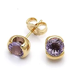 Runda örhängestift i 9 karat guld med ametister