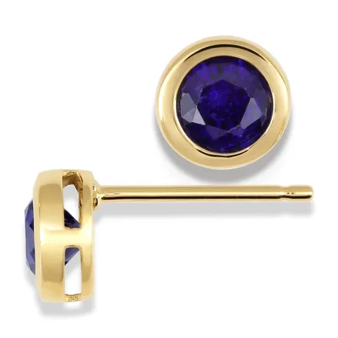 Runda örhängen i 9 karat guld med syntetiska safirer