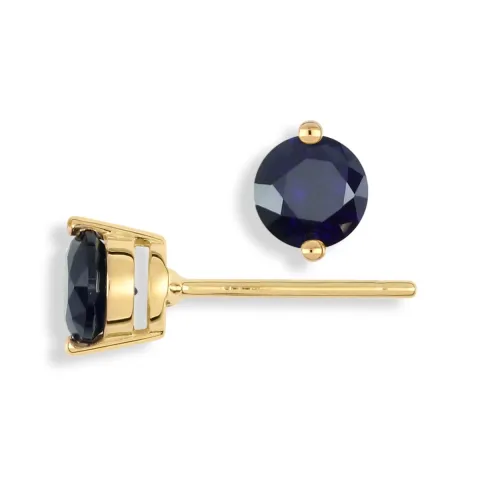 Runda örhängestift i 9 karat guld med syntetiska safirer