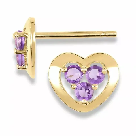 Hjärteörhängen i 9 karat guld med ametister