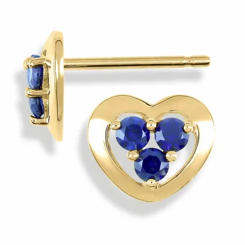 Hjärteörhängen i 9 karat guld med syntetiska safirer