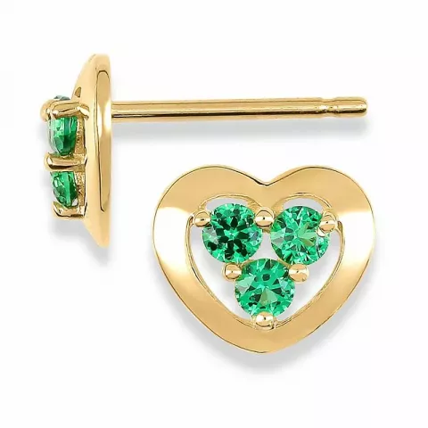 Hjärteörhängen i 9 karat guld med syntetisk smaragd