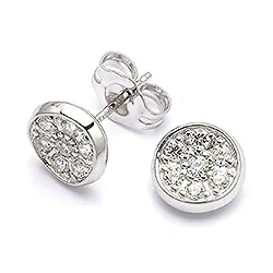 Runda örhängestift i 9 karat vitguld med zirkoner