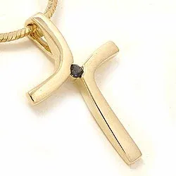 Kors safir hängen i 14  carat guld 0,04 ct