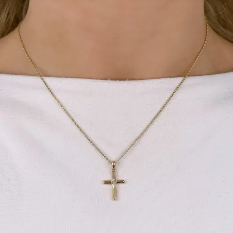 kors hängen i 14 carat guld 0,08 ct