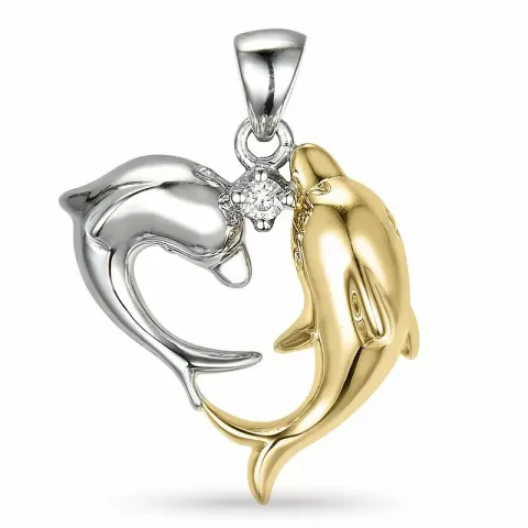 delfin diamantberlocker i 14 carat guld- och vitguld 0,04 ct