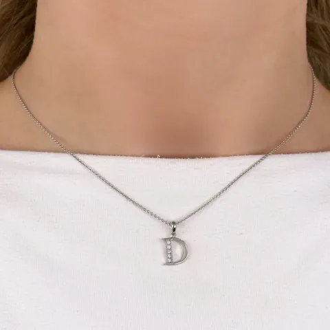 bokstav d hängen i 14 carat vitguld 0,04 ct